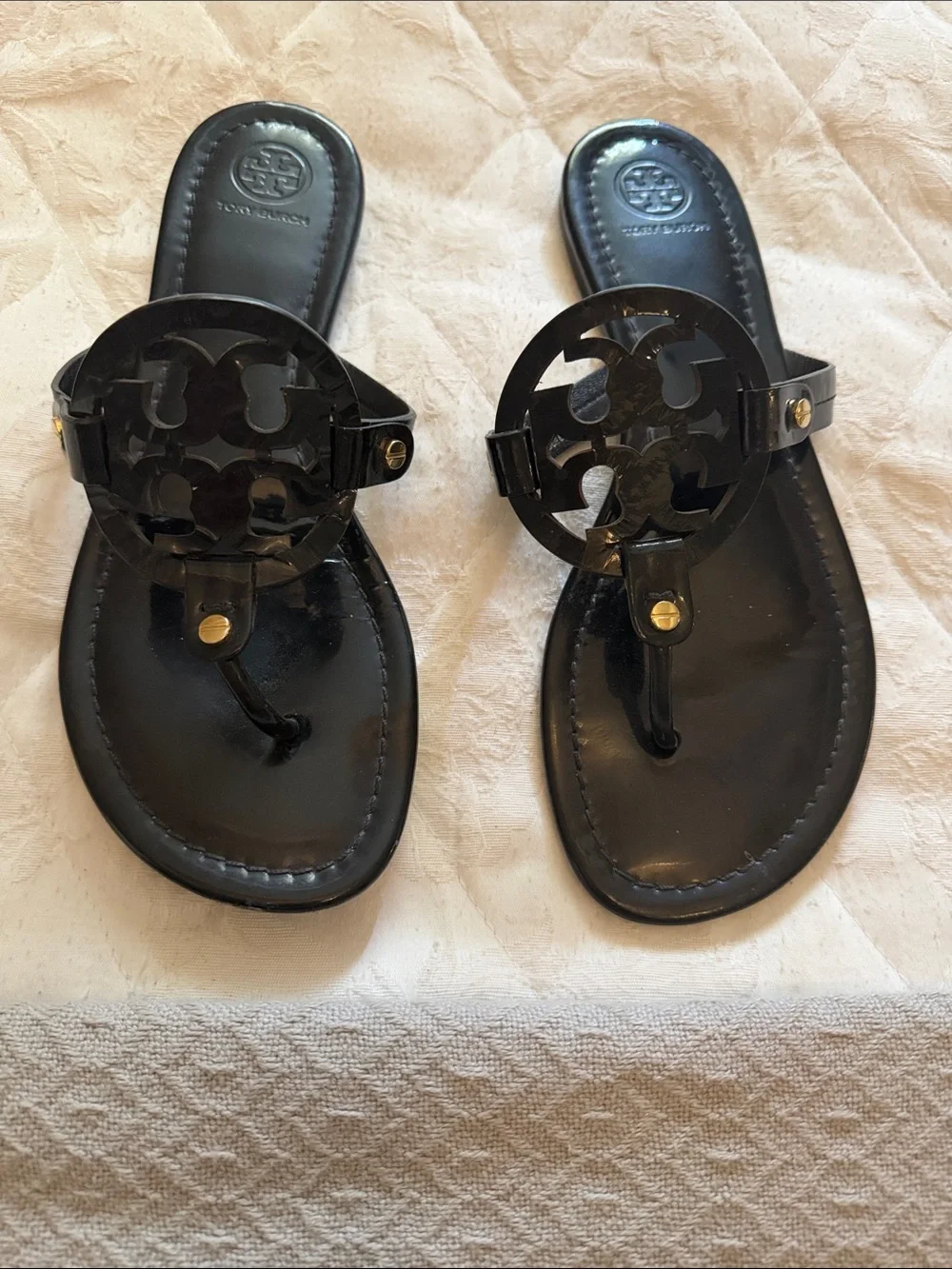 Tory Burch Black Logo Jelly Thong Sandals